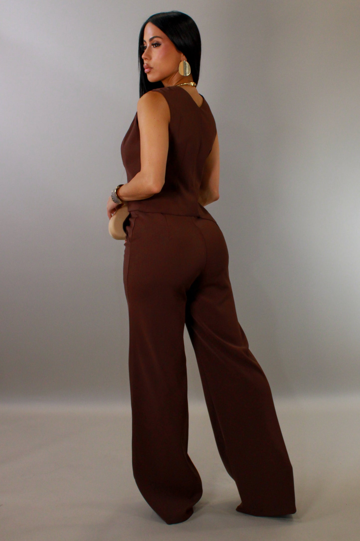 Lady Boss Pants Set- Brown
