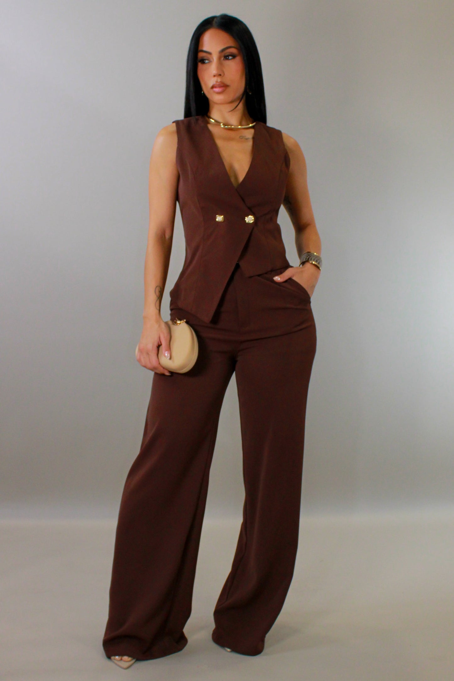Lady Boss Pants Set- Brown