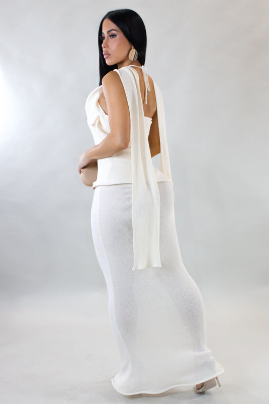 Knit Ruffle Halter Maxi Dress- Ivory