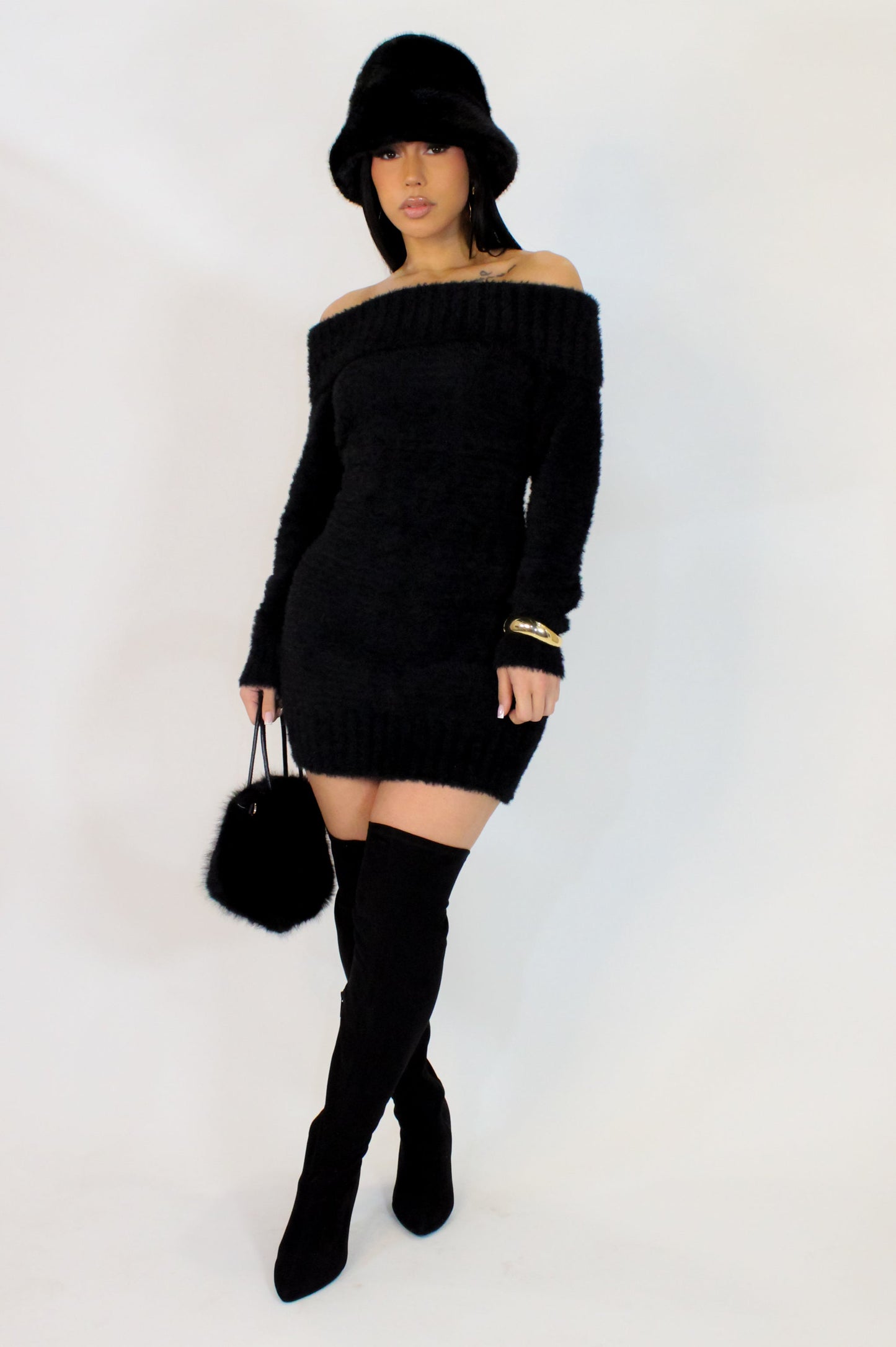 Au Fur Mini Dress- Black
