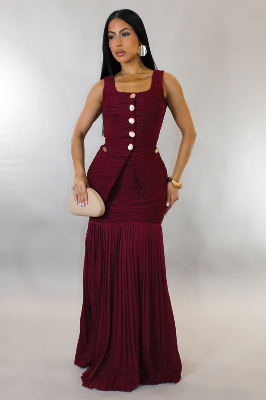 Vest Top & Pleated Skirt Set- Red