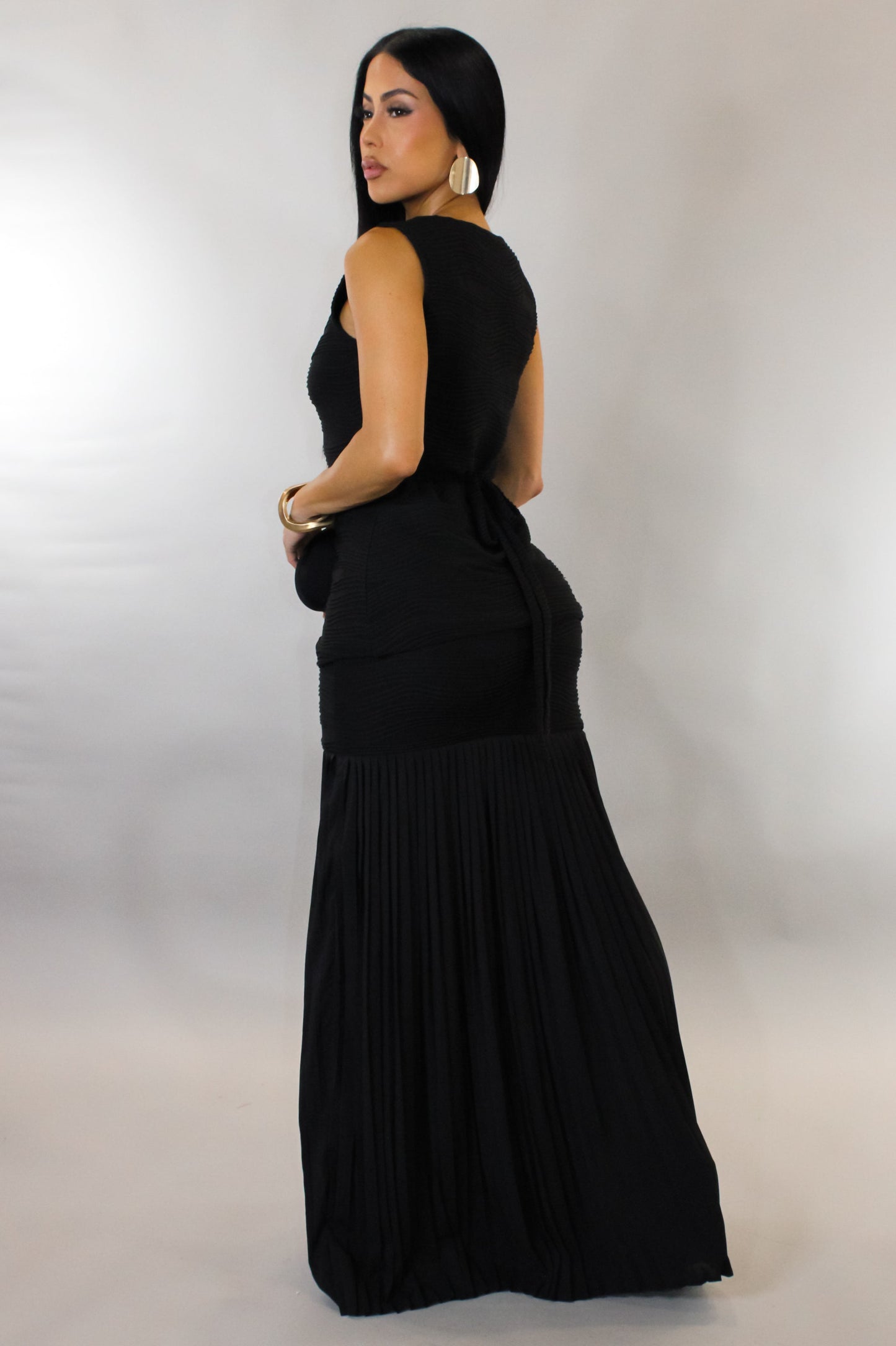 Vest Top & Pleated Skirt Set- Black