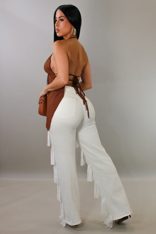 Cheap Thrills Fringe Denim Pants- White