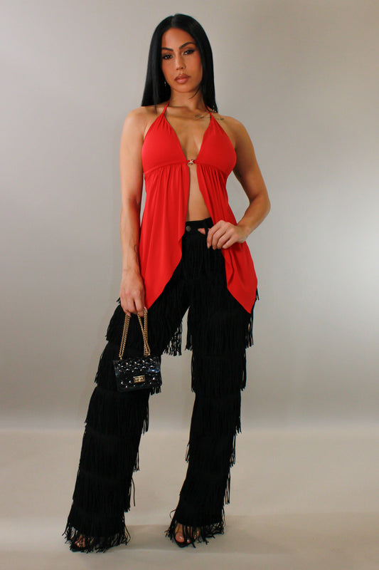 Cheap Thrills Fringe Denim Pants- Black