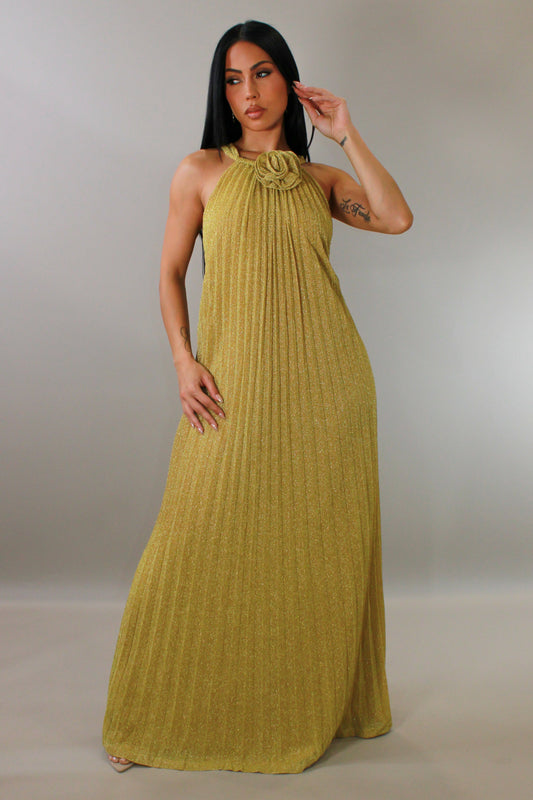 Gold Shimmer Halter Maxi Dress