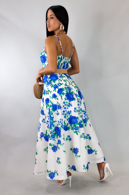 Summer Blues Dress w/ Belt- Blue