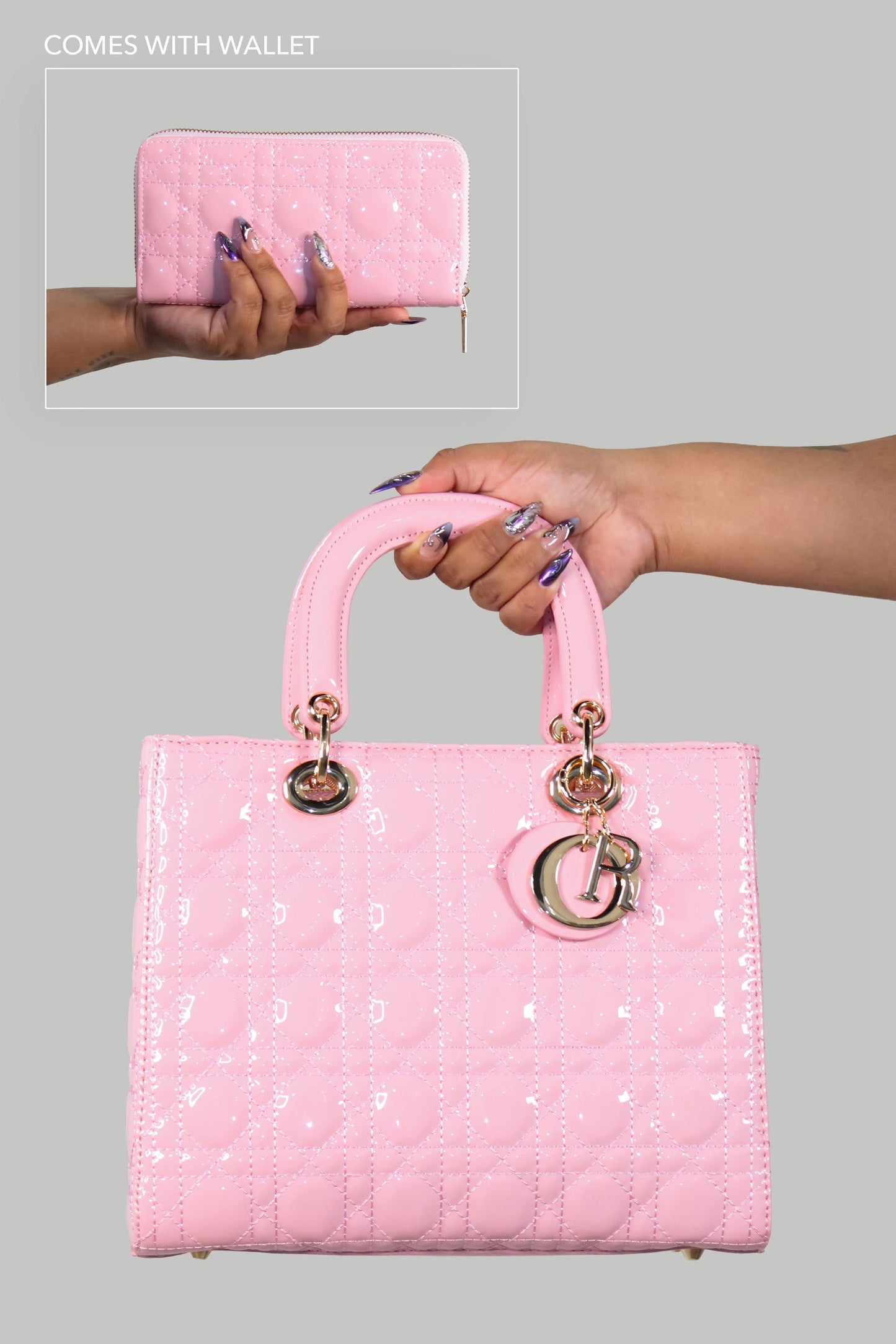 Initial "R" Quilted Handbag & Wallet Set