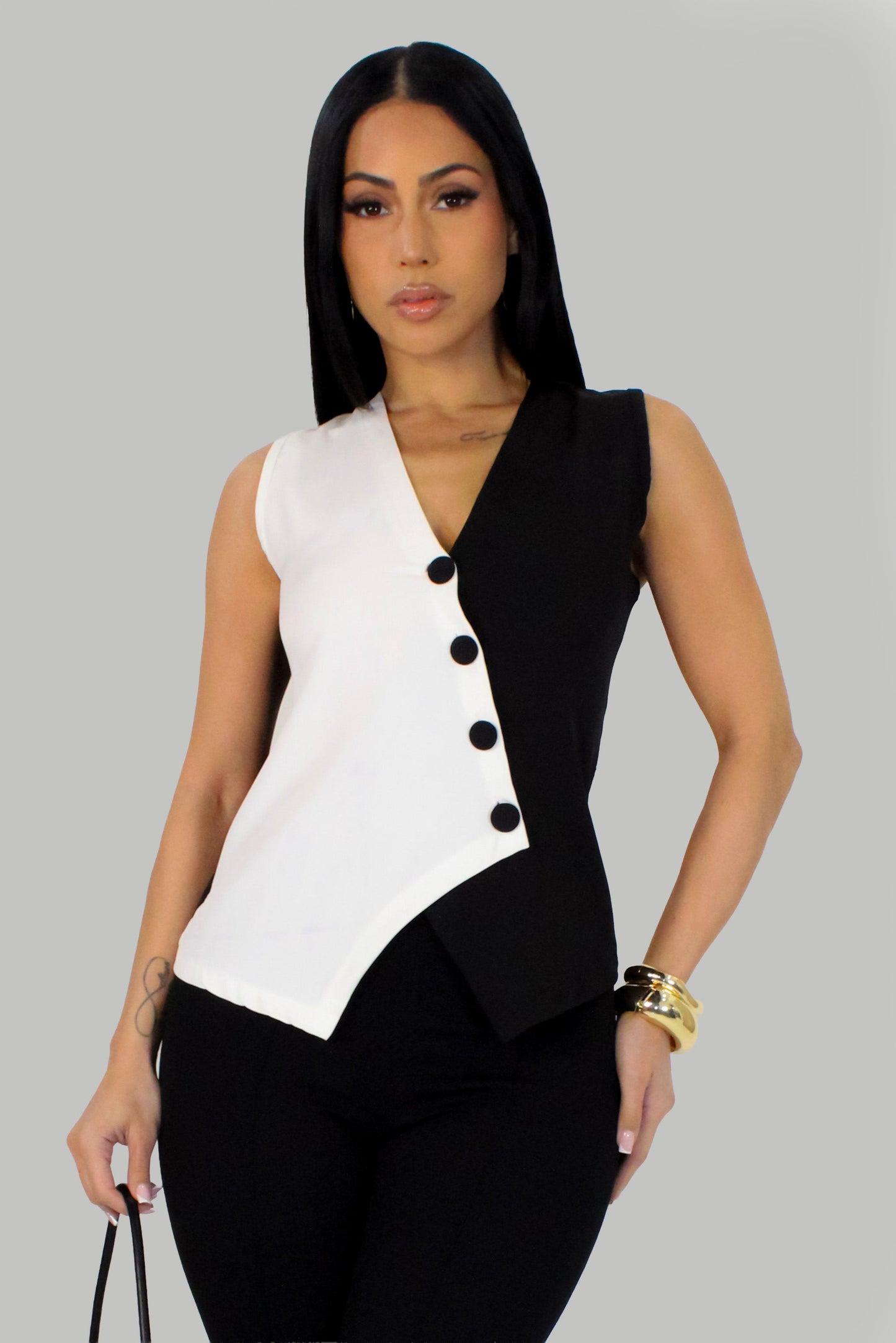 Contrast Black & White Vest Top