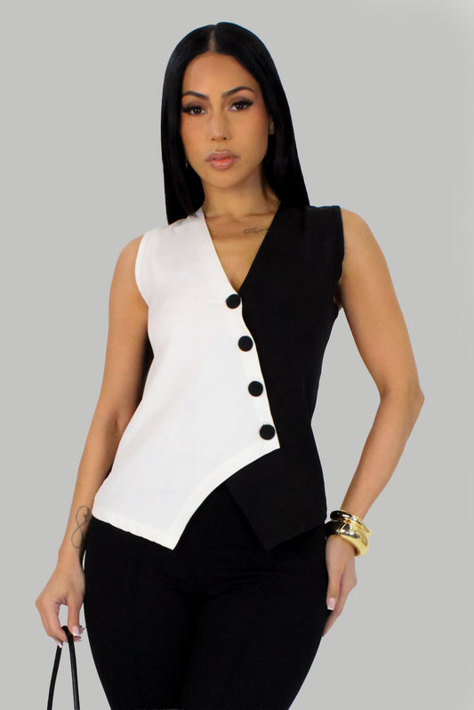 Contrast Black & White Vest Top