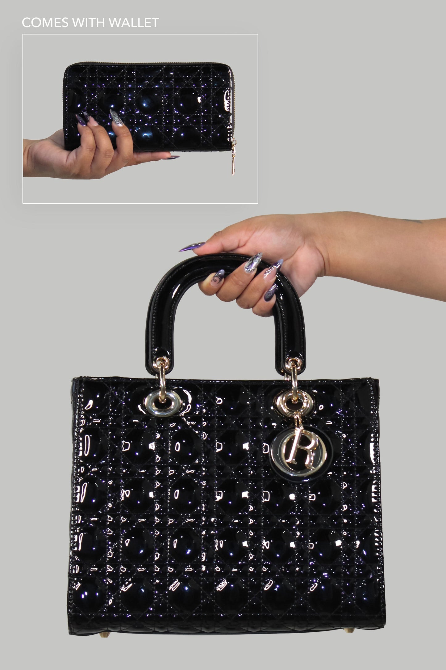 Initial "R" Quilted Handbag & Wallet Set