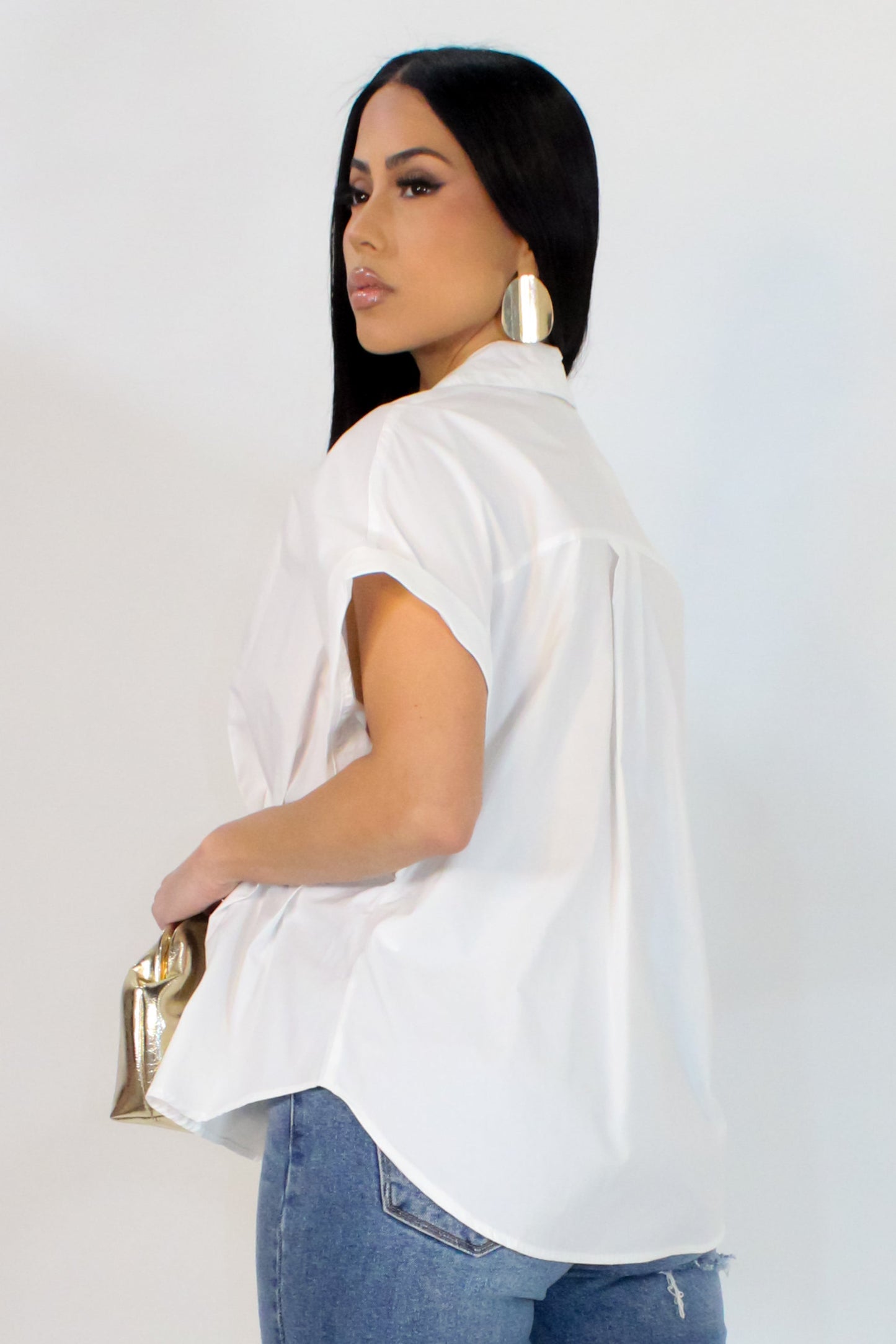 At Peace Short Sleeve Blouse- White