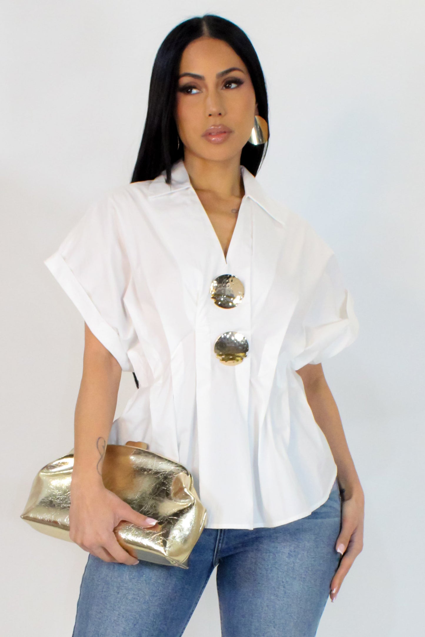 At Peace Short Sleeve Blouse- White