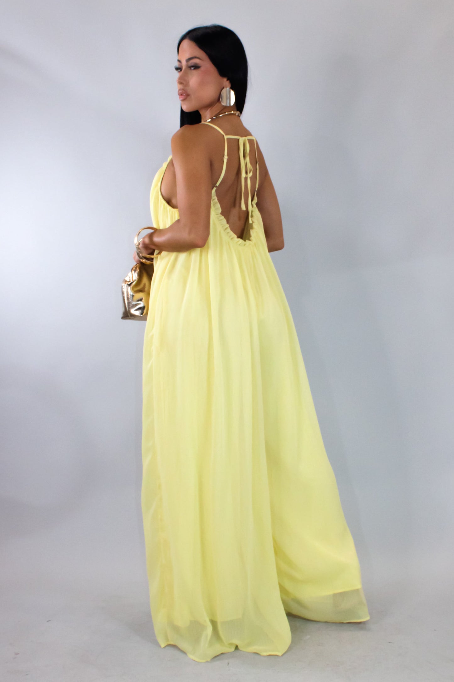 Loose Chiffon Jumpsuit- Yellow
