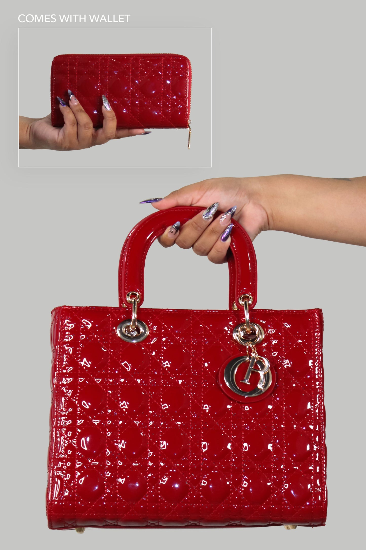 Initial "R" Quilted Handbag & Wallet Set
