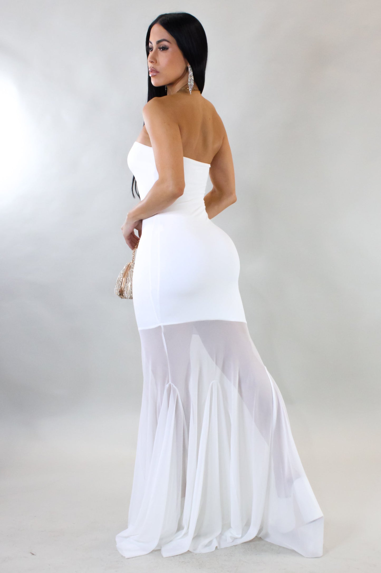 Mesh Tail Maxi Dress- White