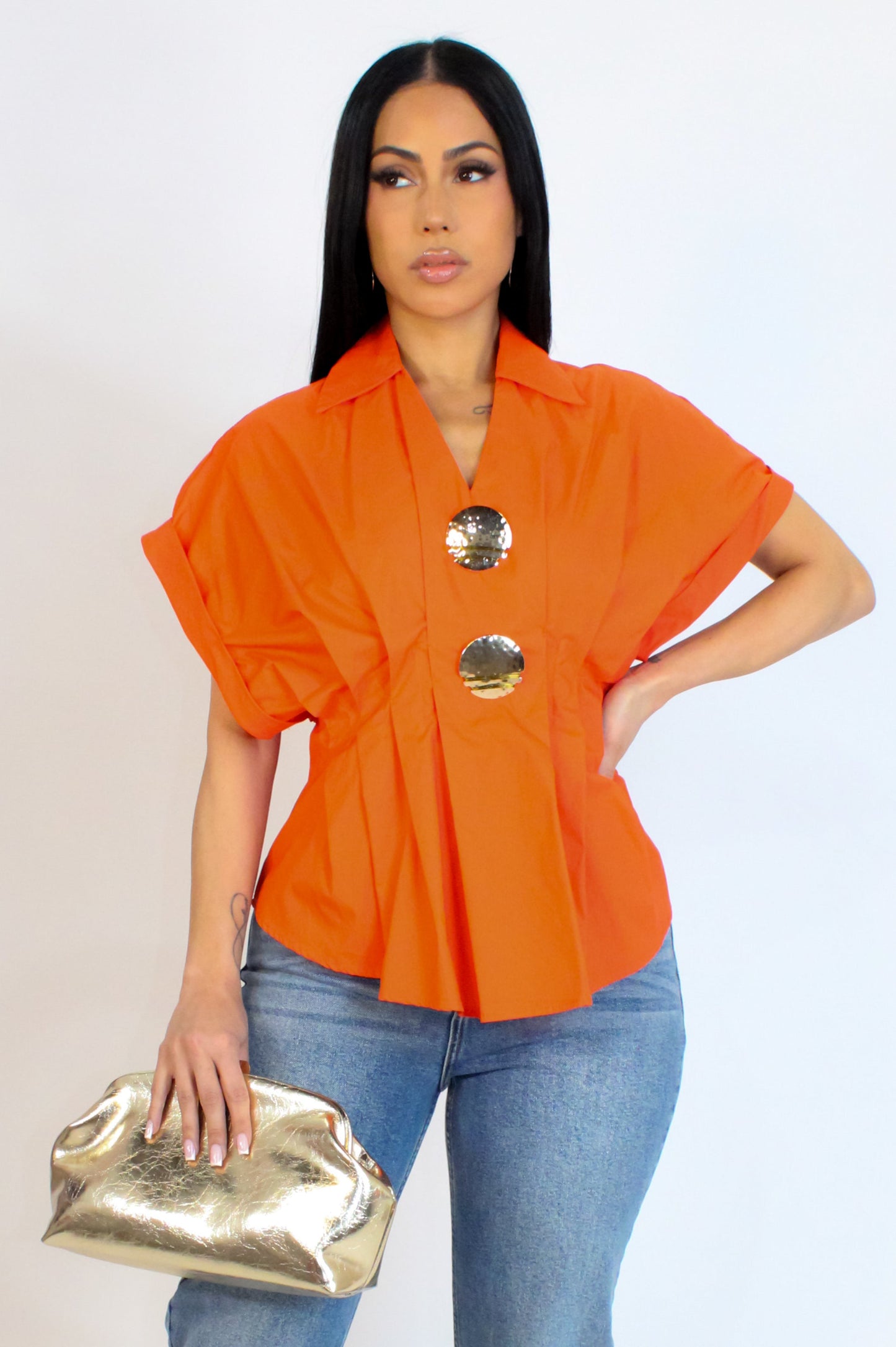 At Peace Short Sleeve Blouse- Orange