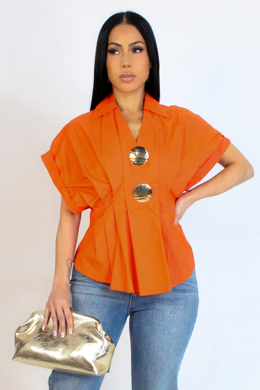 At Peace Short Sleeve Blouse- Orange