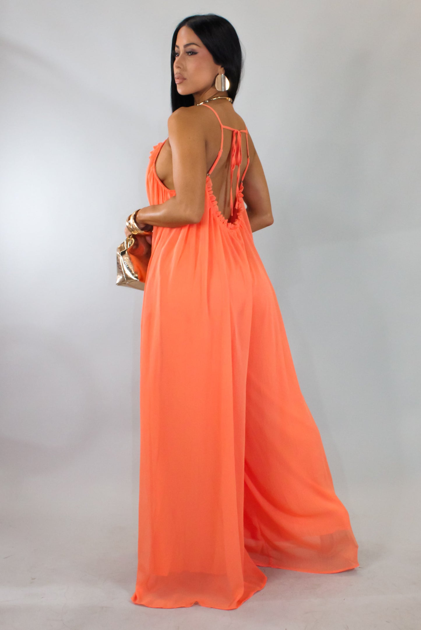Loose Chiffon Jumpsuit- Orange