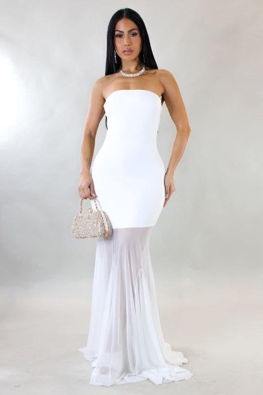 Mesh Tail Maxi Dress- White