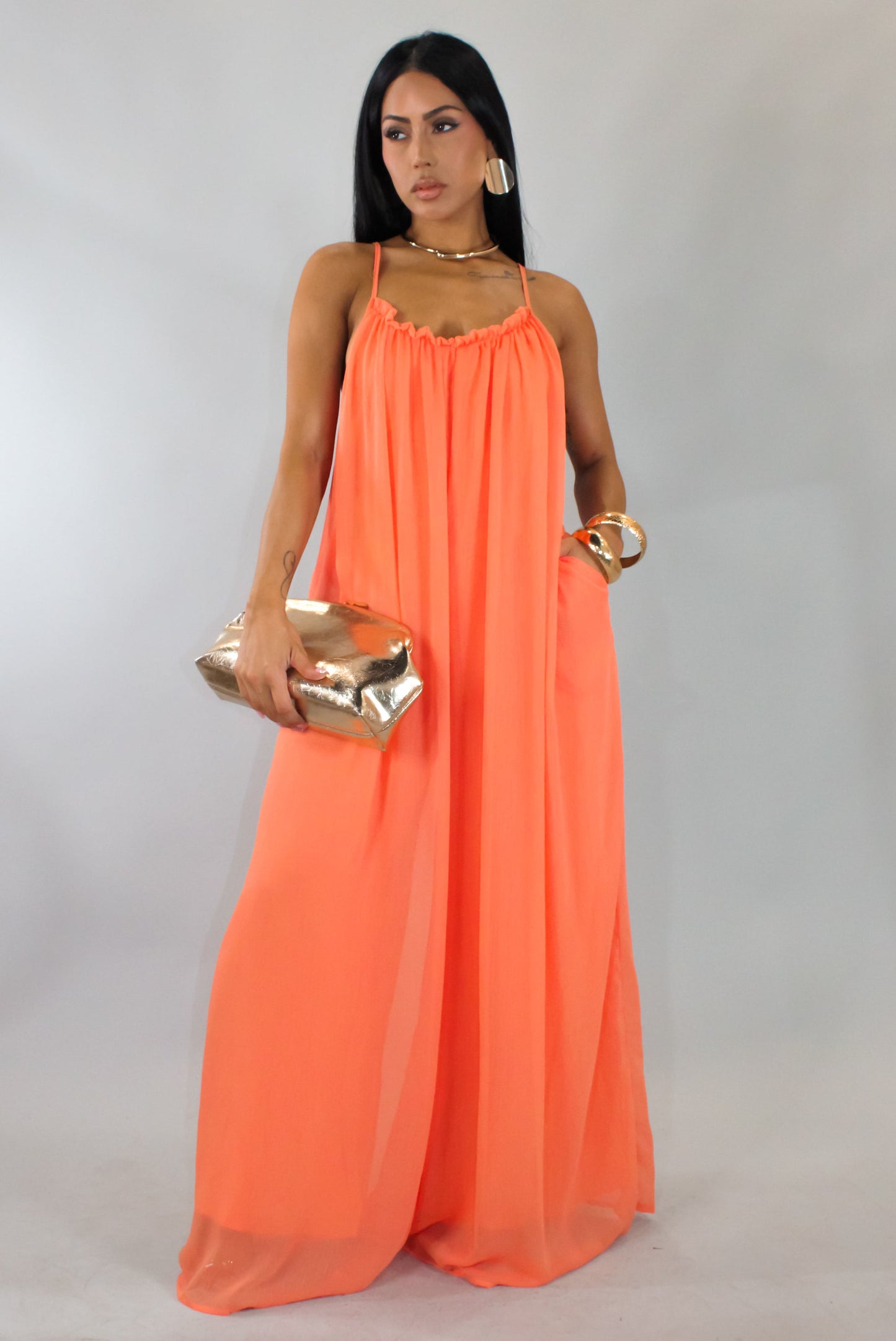 Loose Chiffon Jumpsuit- Orange