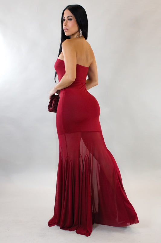 Mesh Tail Maxi Dress- Red