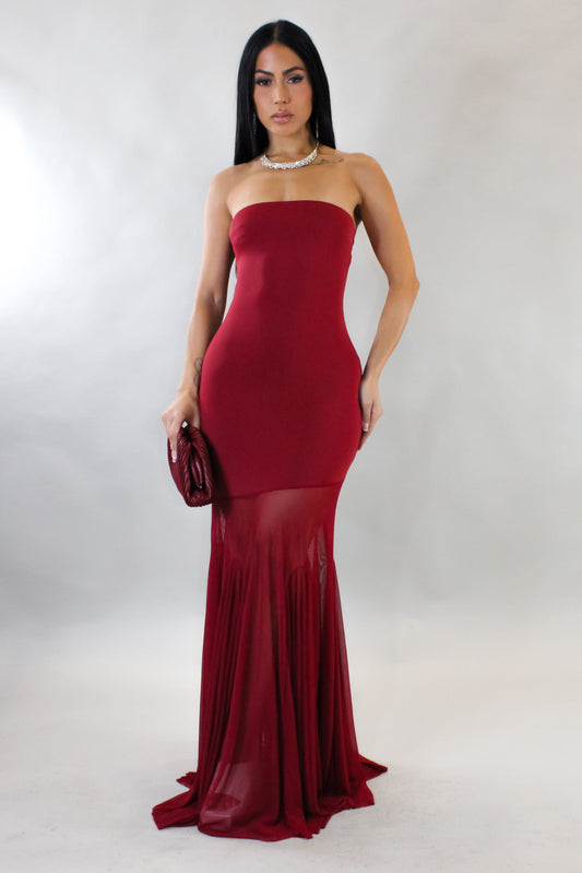 Mesh Tail Maxi Dress- Red