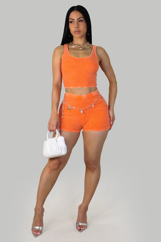 Mineral Wash Shorts Set- Orange