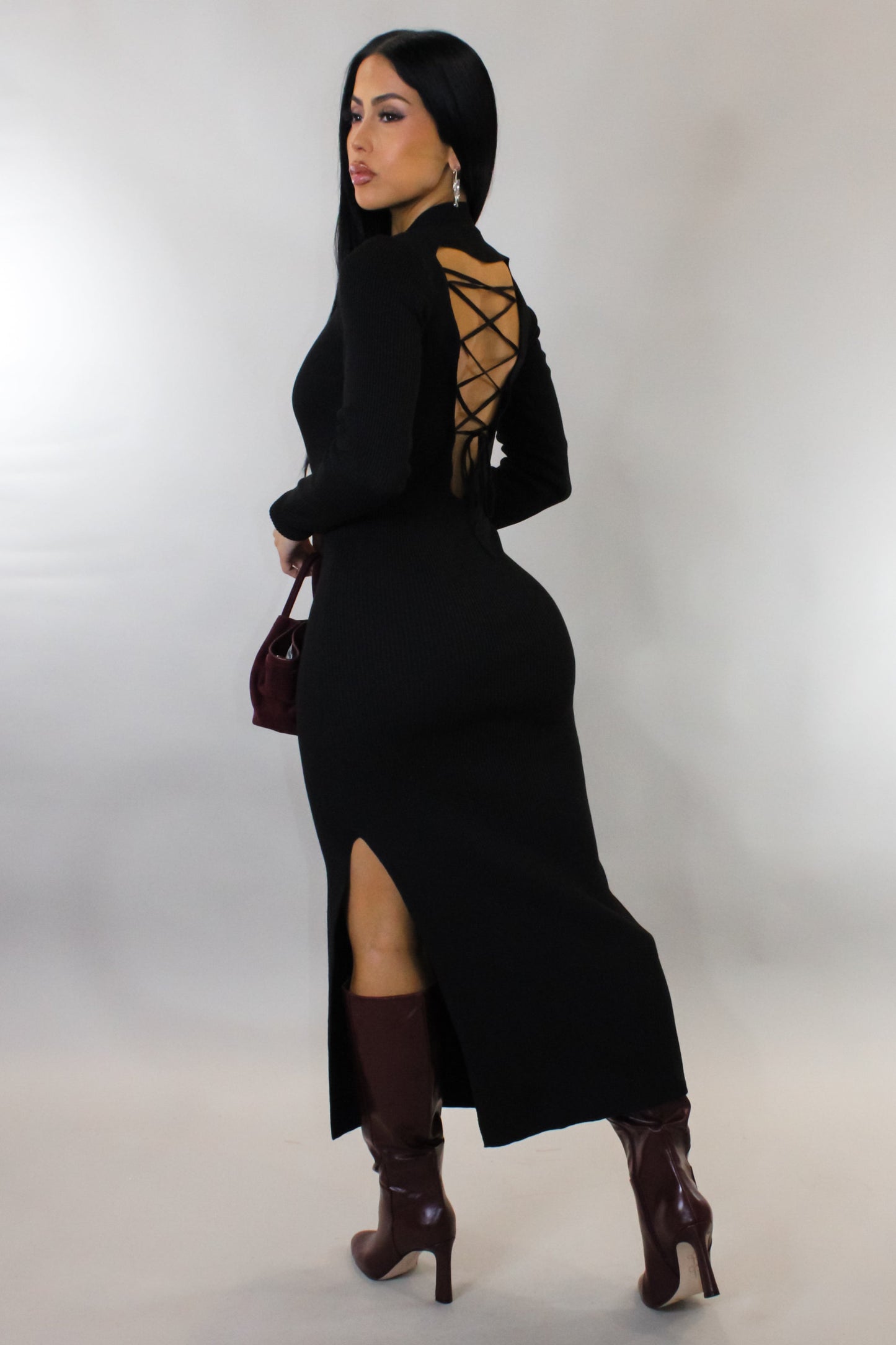 My Moment Side Slit Midi Dress- Black