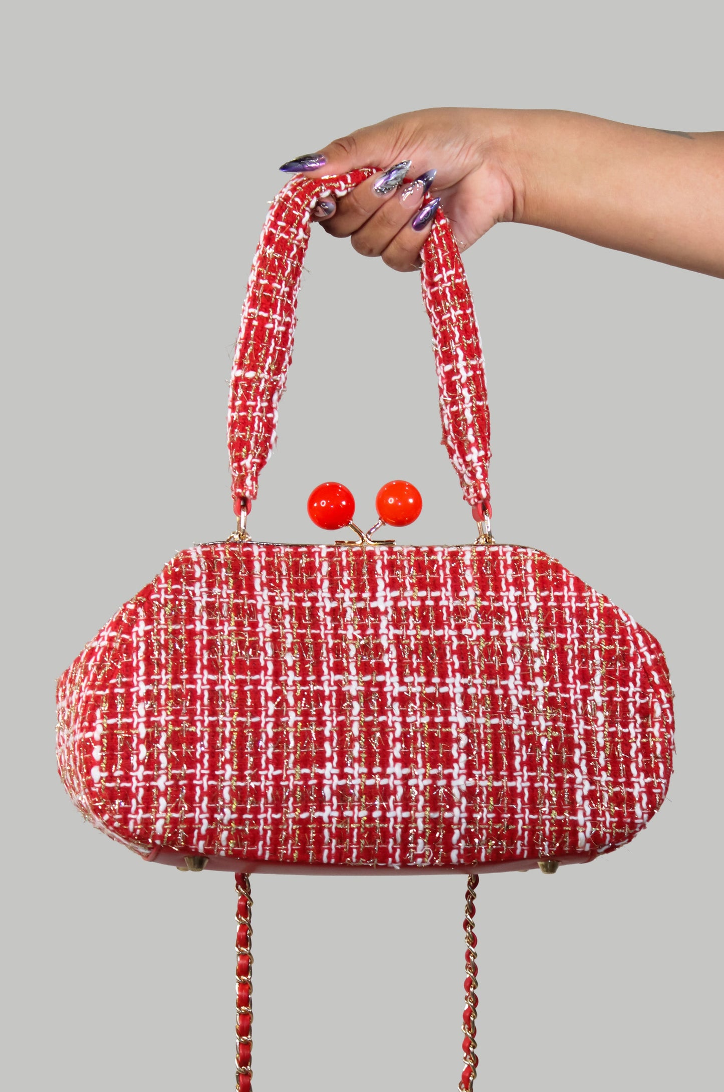 Tweed Kiss Lock Crossbody Bag