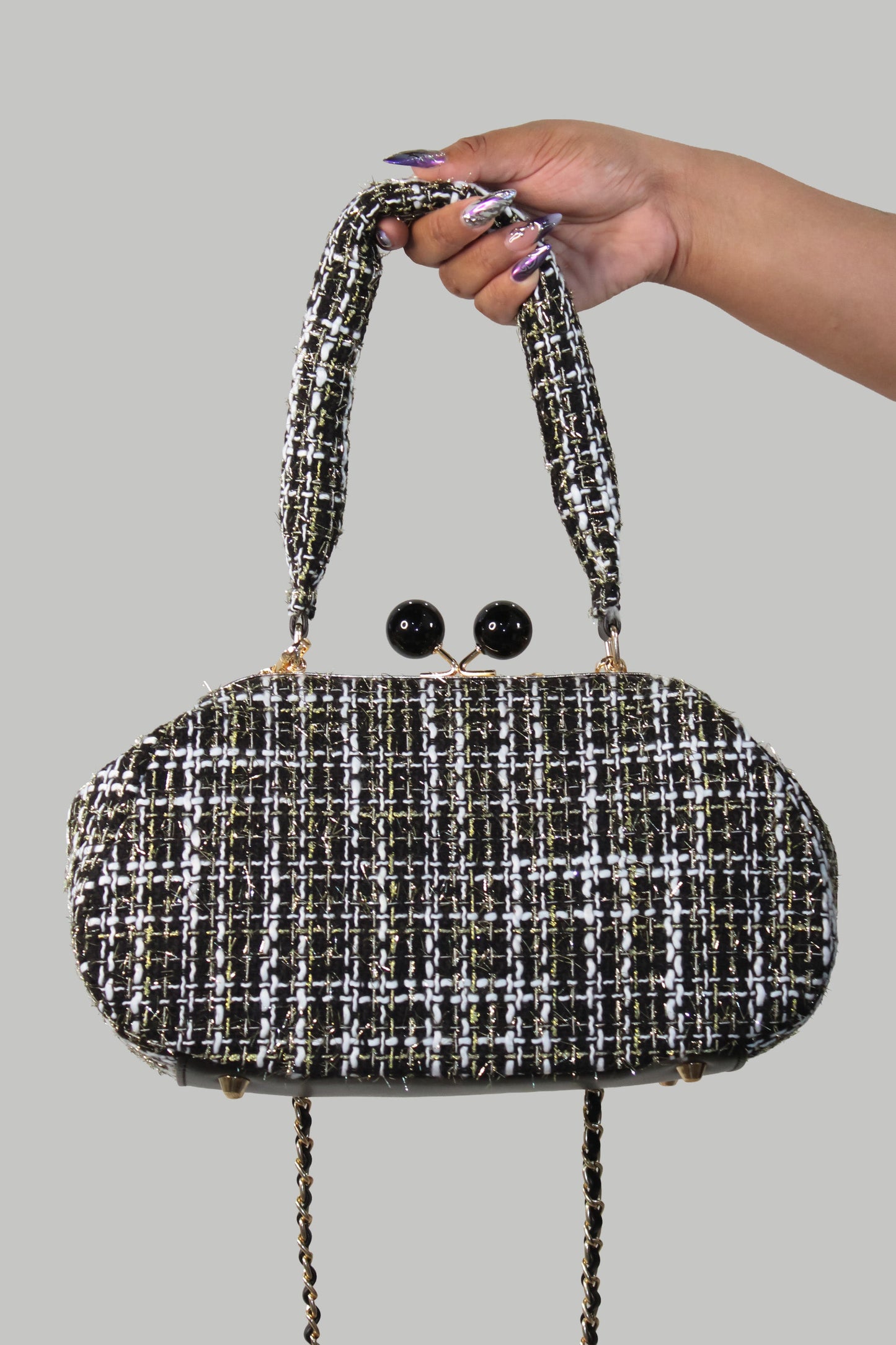 Tweed Kiss Lock Crossbody Bag