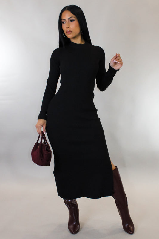 My Moment Side Slit Midi Dress- Black