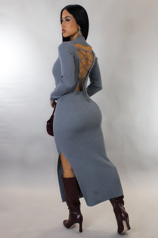 My Moment Side Slit Midi Dress- Grey