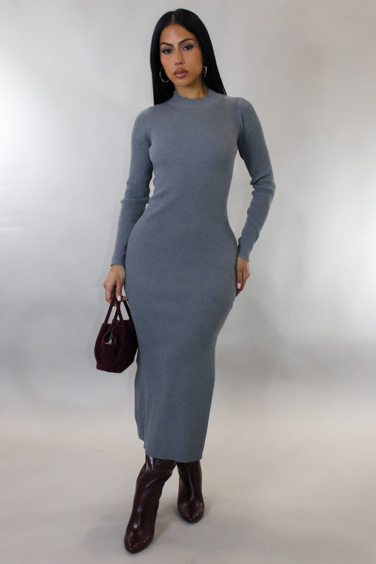 My Moment Side Slit Midi Dress- Grey