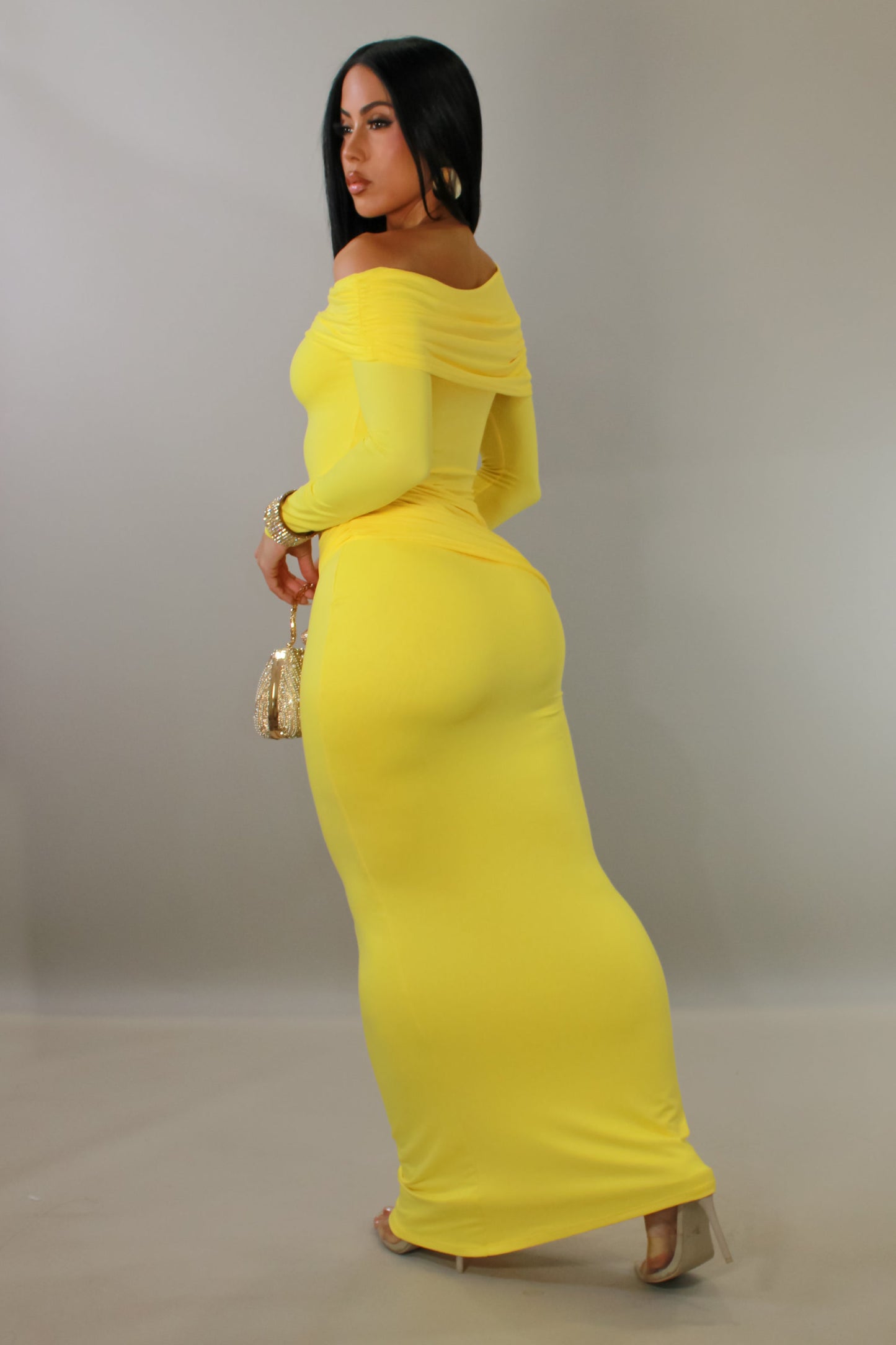 Making Moves Off Shoulder Maxi Dress- Yellow