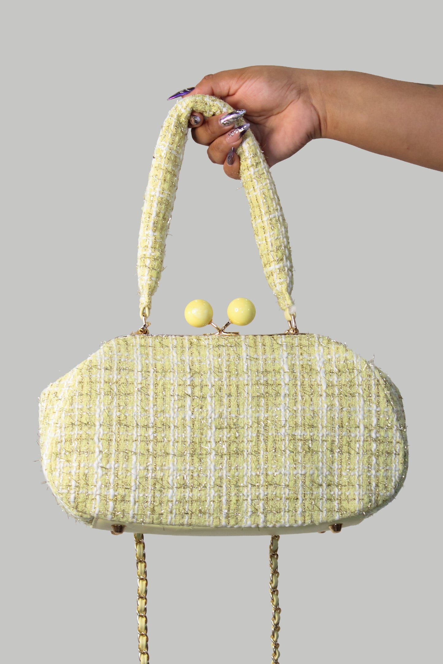 Tweed Kiss Lock Crossbody Bag