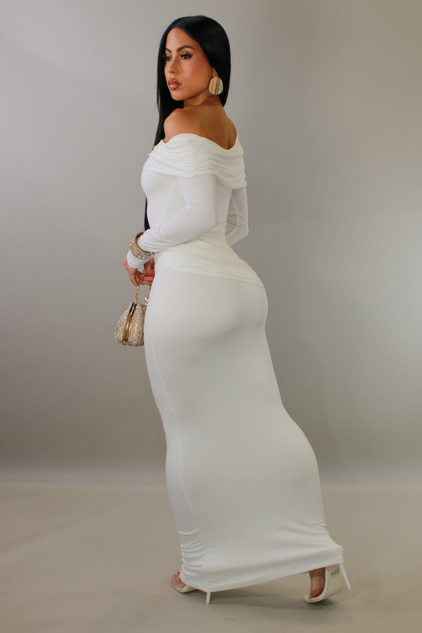 Making Moves Off Shoulder Maxi Dress- White