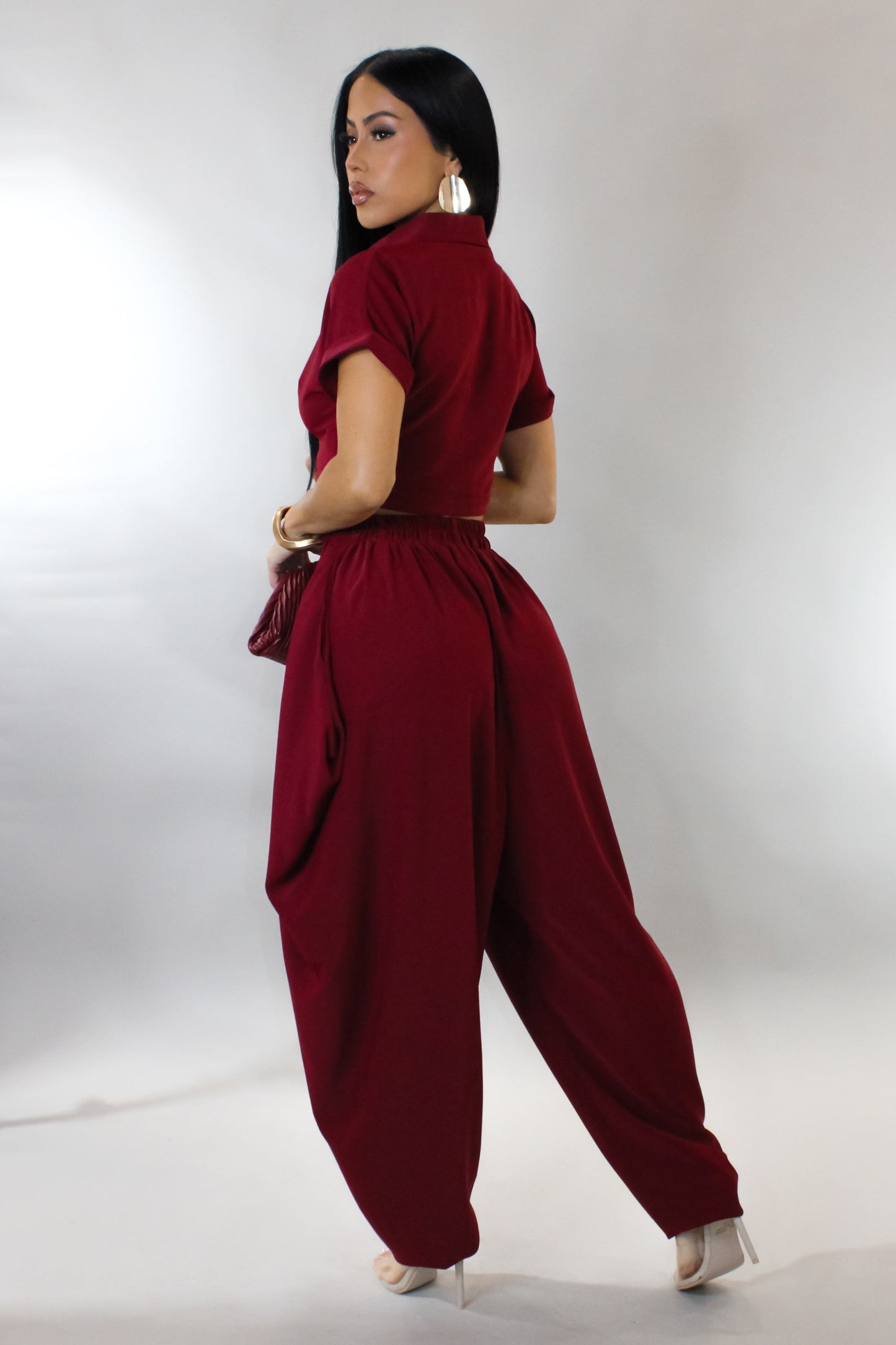 Harem Pants & Cropped Top Set- Red