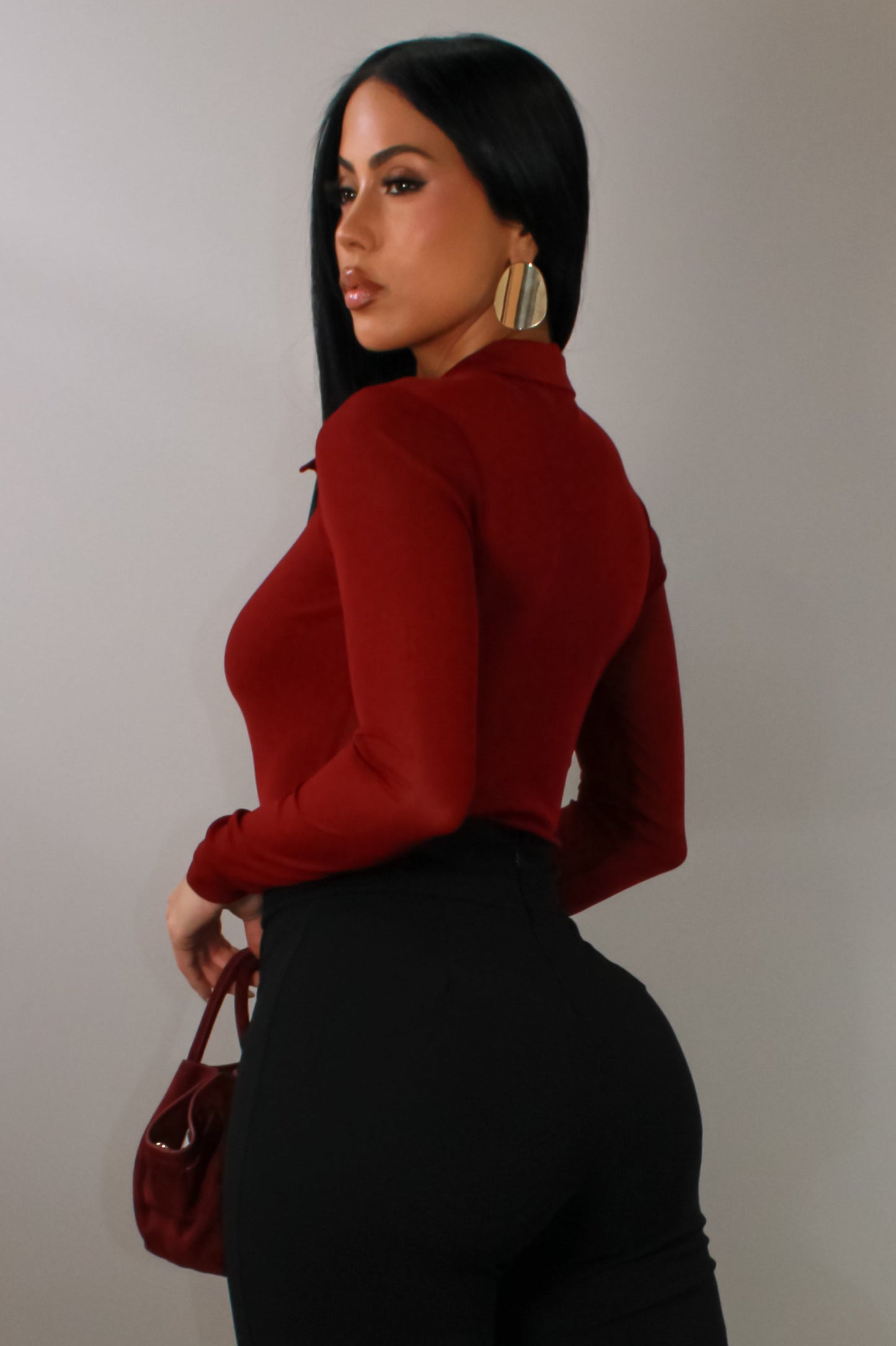 Can't Get Over It Partial Mesh Bodysuit Top- Red