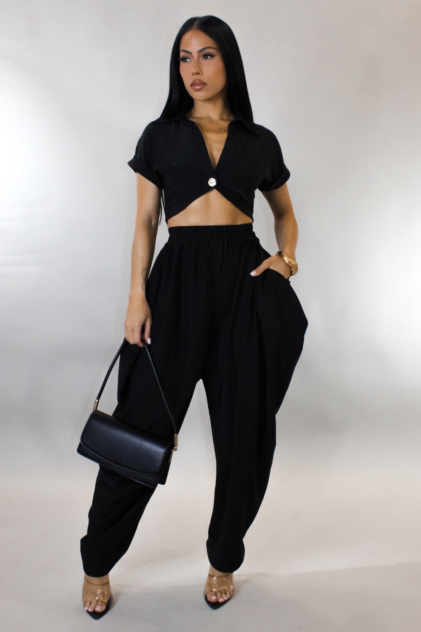 Harem Pants & Cropped Top Set- Black