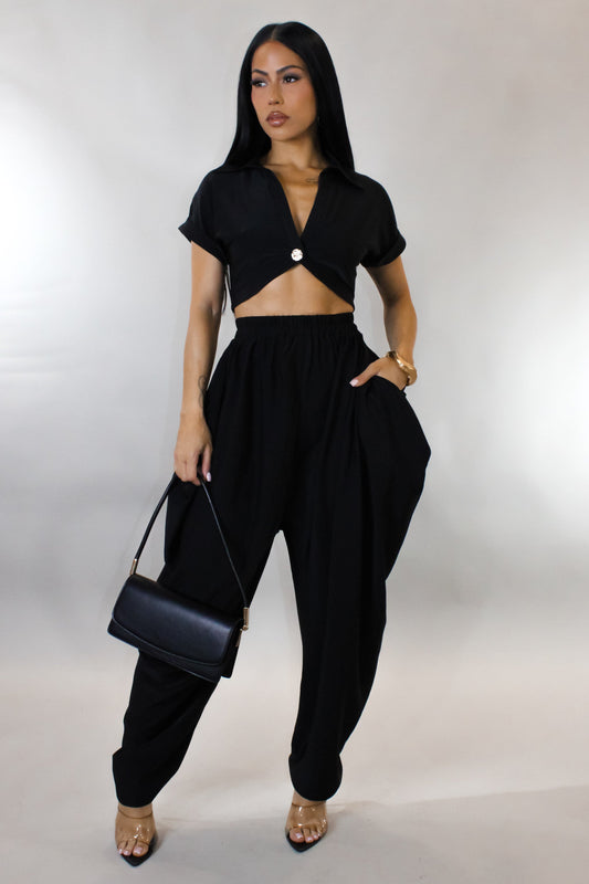 Harem Pants & Cropped Top Set- Black