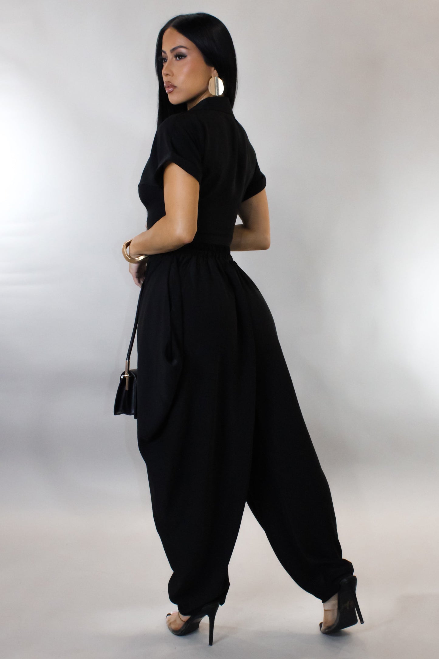 Harem Pants & Cropped Top Set- Black