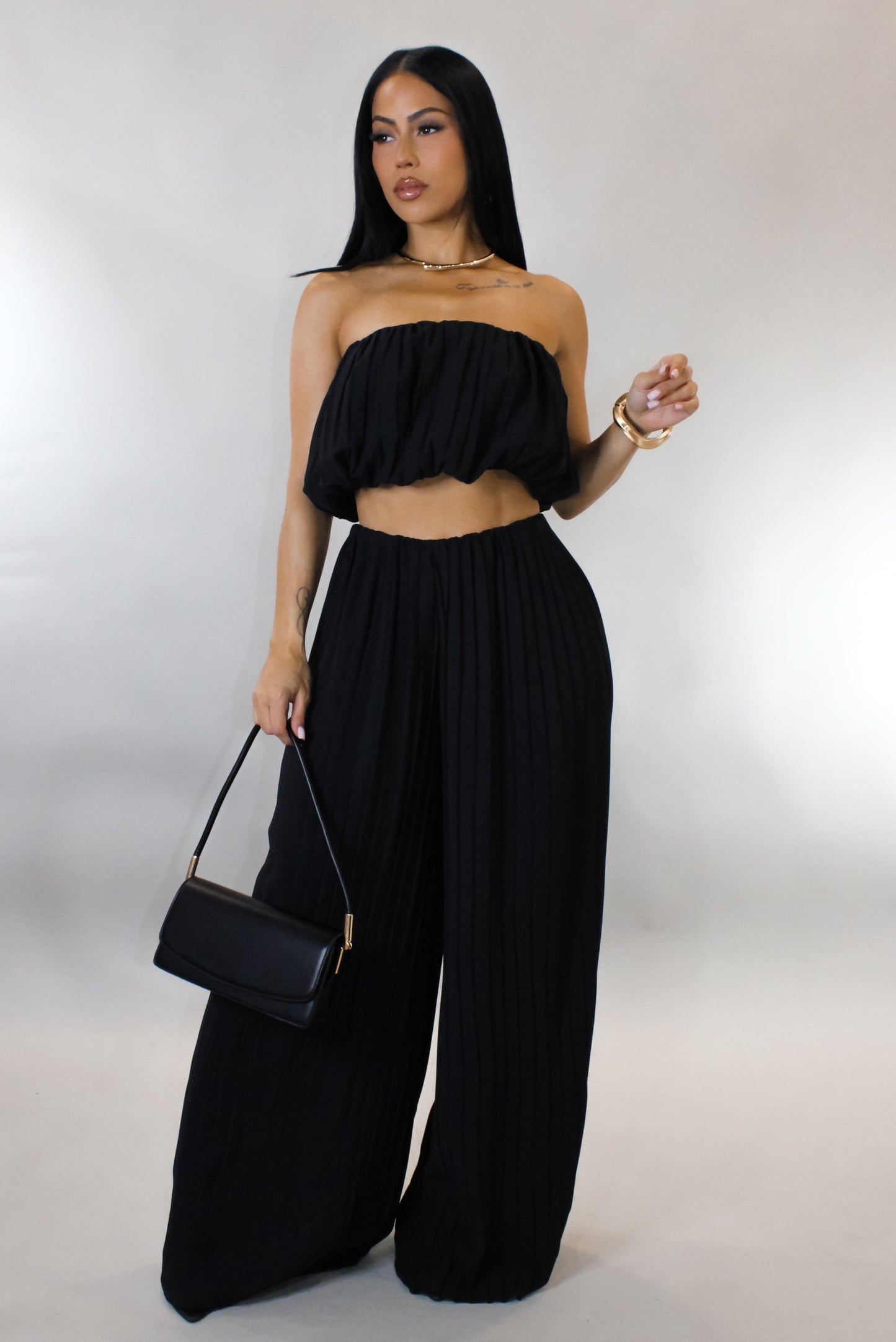 Taking Control Pleated Pants Set- Black