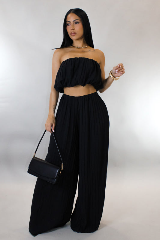 Taking Control Pleated Pants Set- Black