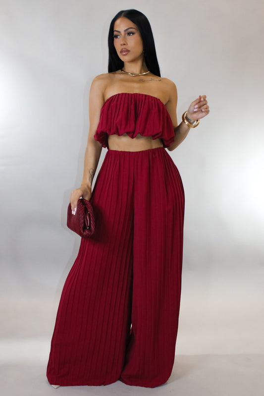 Taking Control Pleated Pants Set- Red