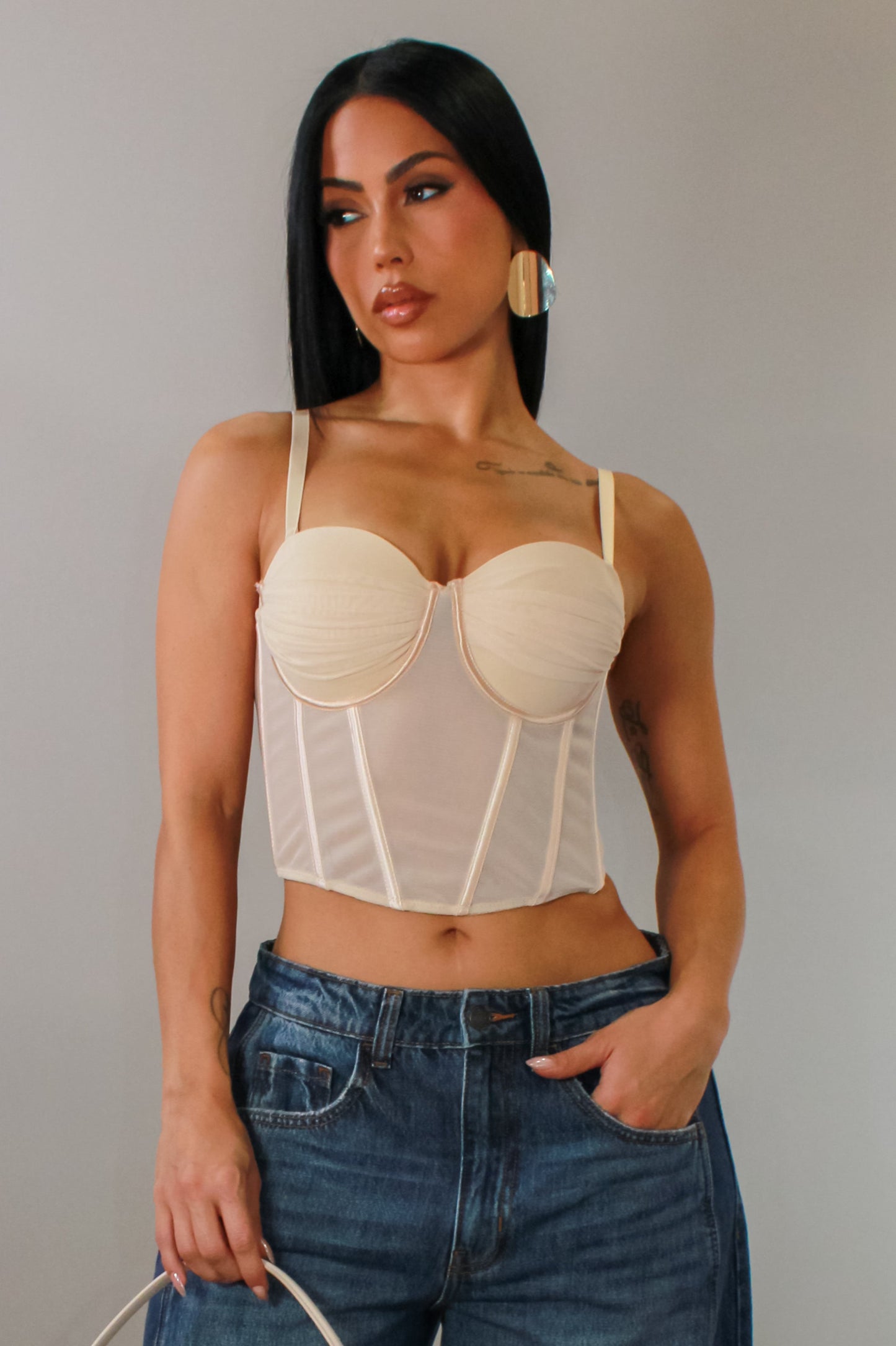 Corset Cropped Top- Nude