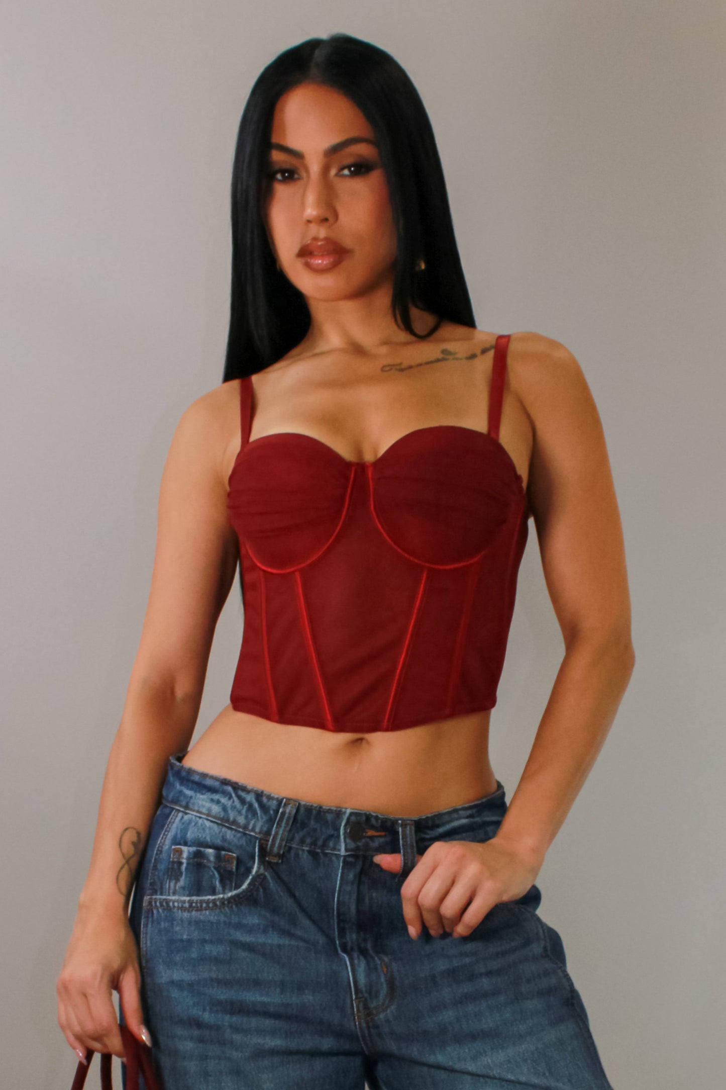 Corset Cropped Top- Red
