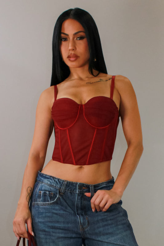 Corset Cropped Top- Red