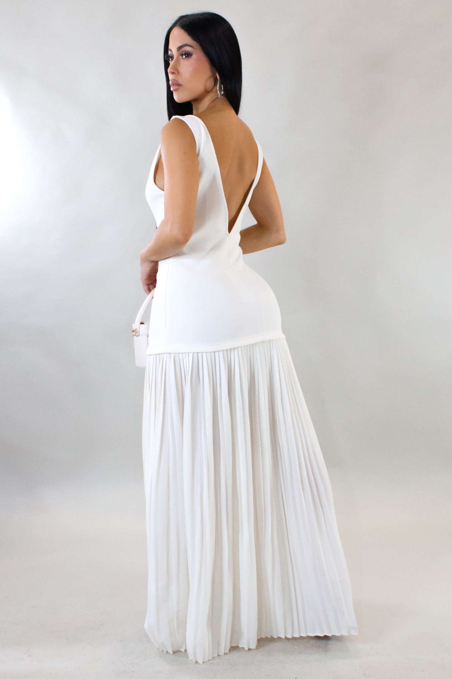Pleated Bottom Maxi Dress- Cream