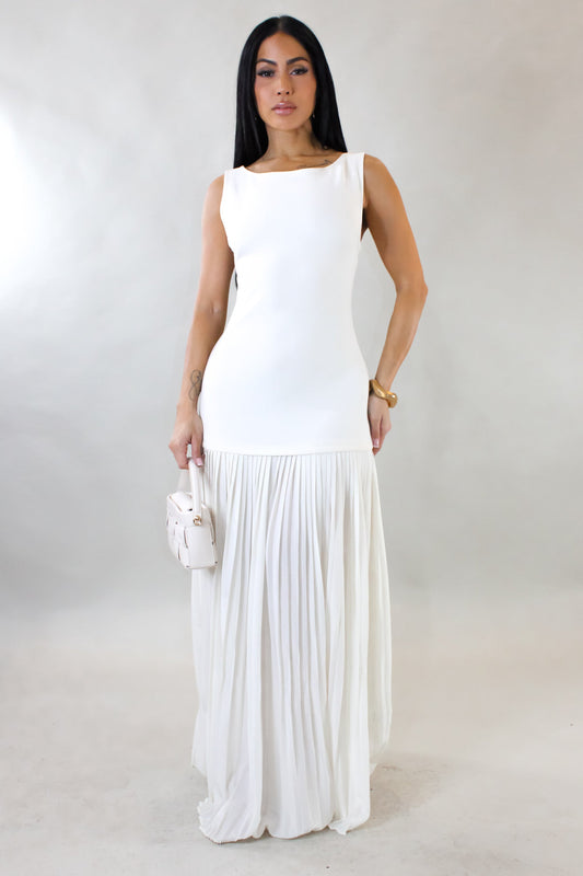 Pleated Bottom Maxi Dress- Cream