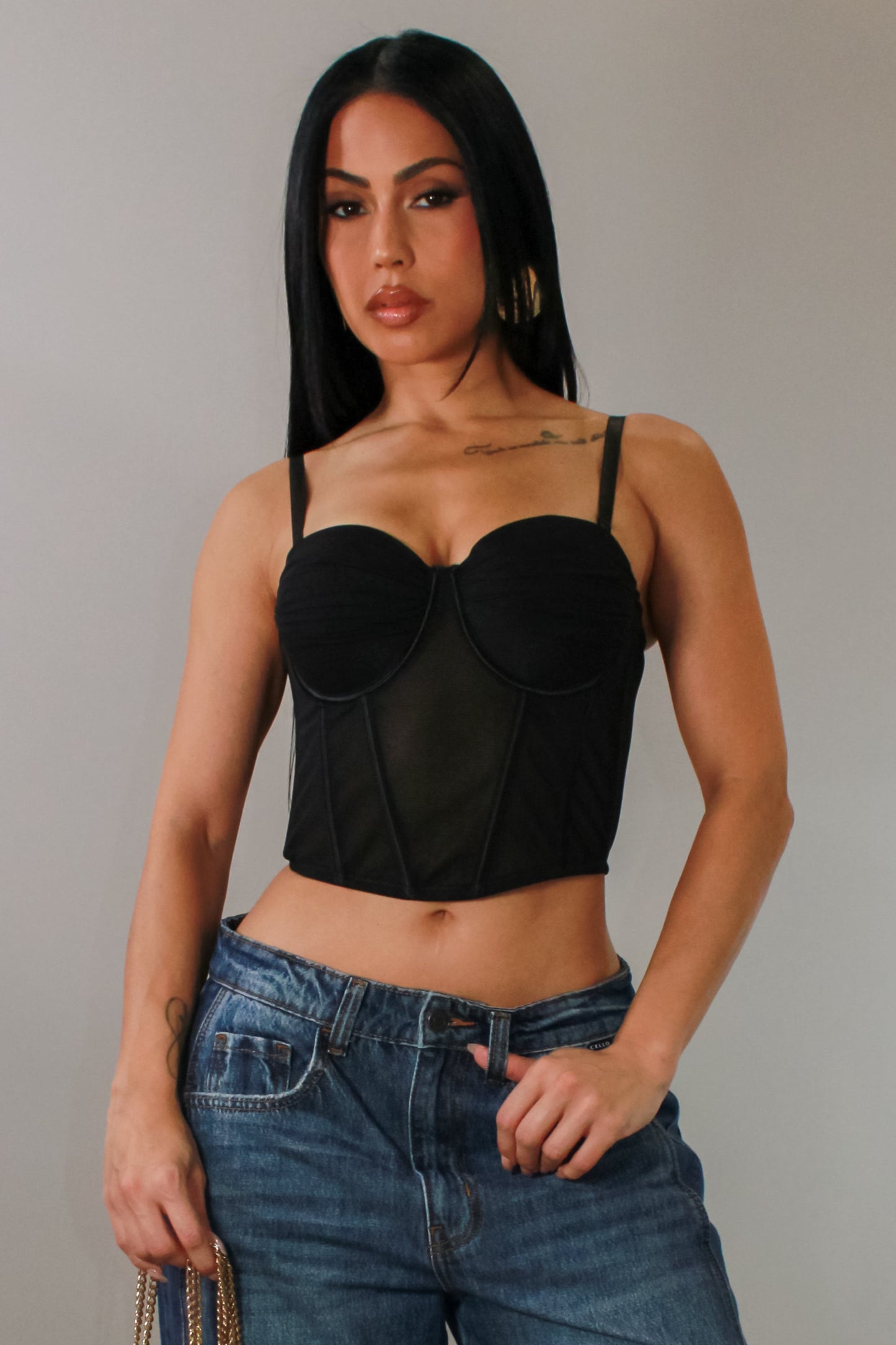 Corset Cropped Top- Black